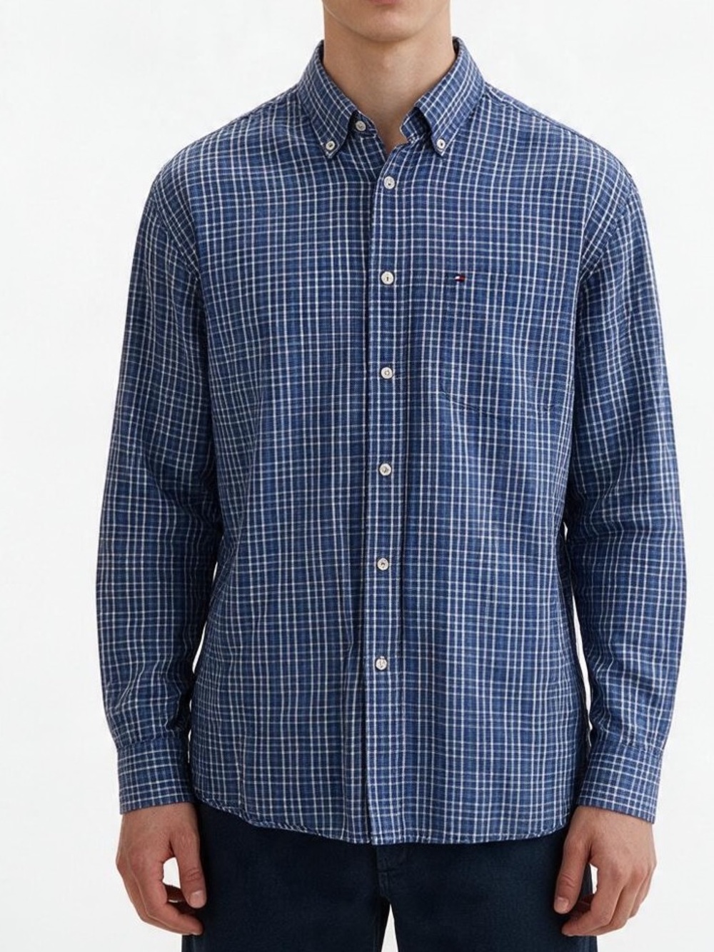 Tommy Hilfiger Men's Plaid Button-Down Shirt Medium Long Sleeve Preppy Office